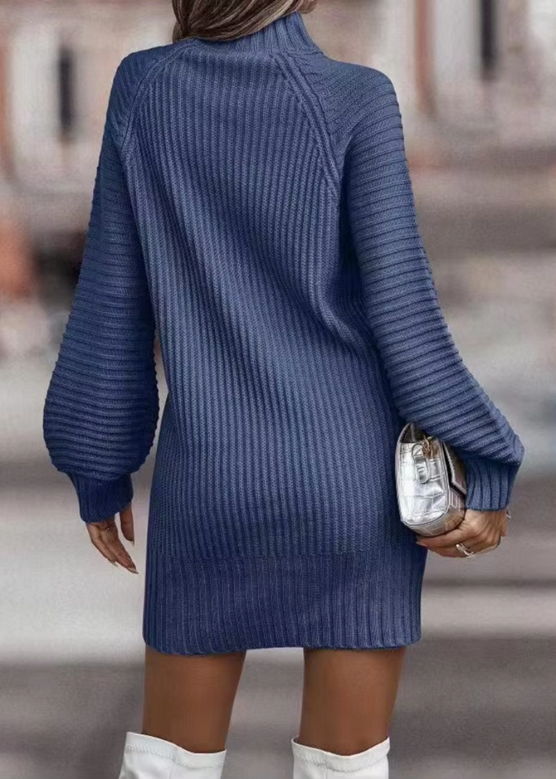 Gebreide Mini-jurk Dames met Hoge Kraag – Comfortabele Lange Mouwen voor Koude Dagen 3