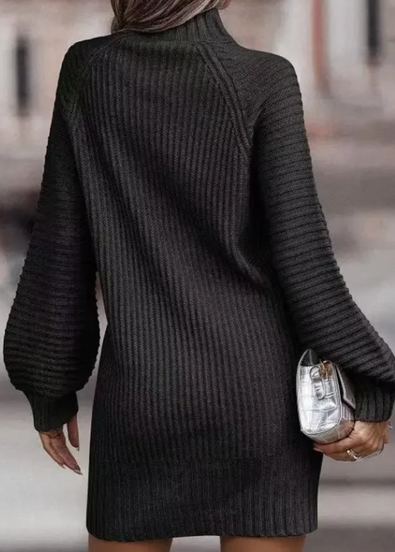 Gebreide Mini-jurk Dames met Hoge Kraag – Comfortabele Lange Mouwen voor Koude Dagen 6