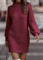 Gebreide Mini-jurk Dames met Hoge Kraag – Comfortabele Lange Mouwen voor Koude Dagen 8
