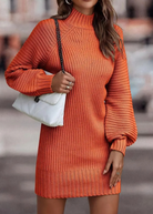 Gebreide Mini-jurk Dames met Hoge Kraag – Comfortabele Lange Mouwen voor Koude Dagen 9