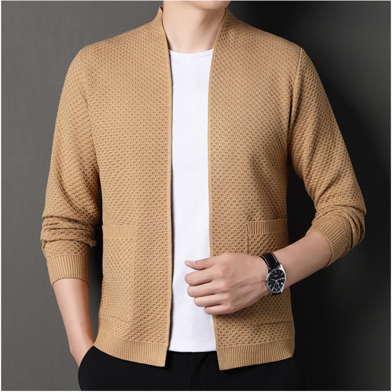 Geometrisch Gebreid Vest van Wolmix met Open Voorkant en Voorzakken voor Dames 7