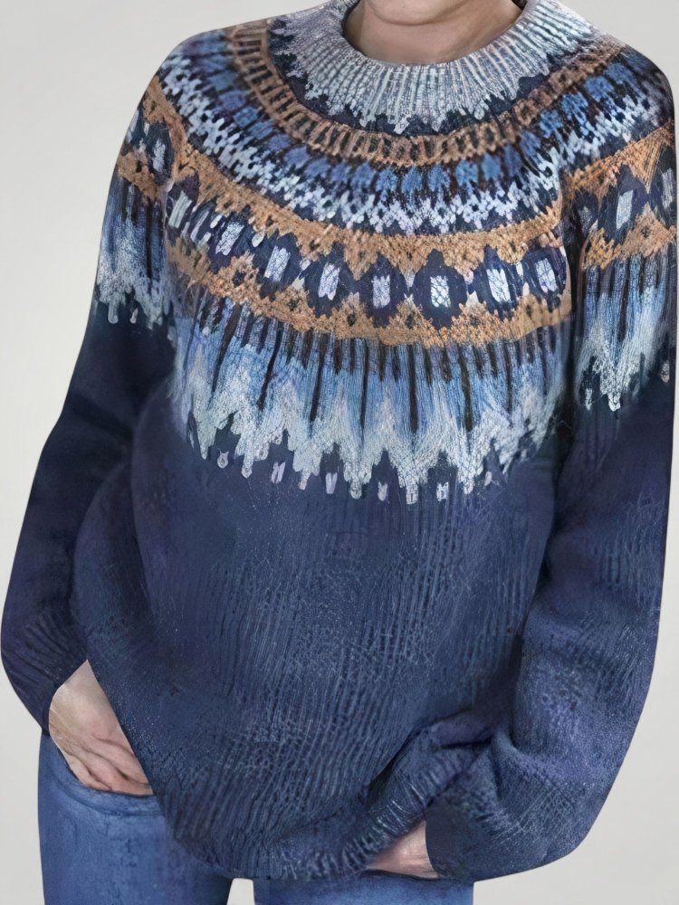 Geometrische Trui Dames met Lange Mouwen – Warm en Stijlvol voor Elegante Winterlooks in Wol en Acryl 0