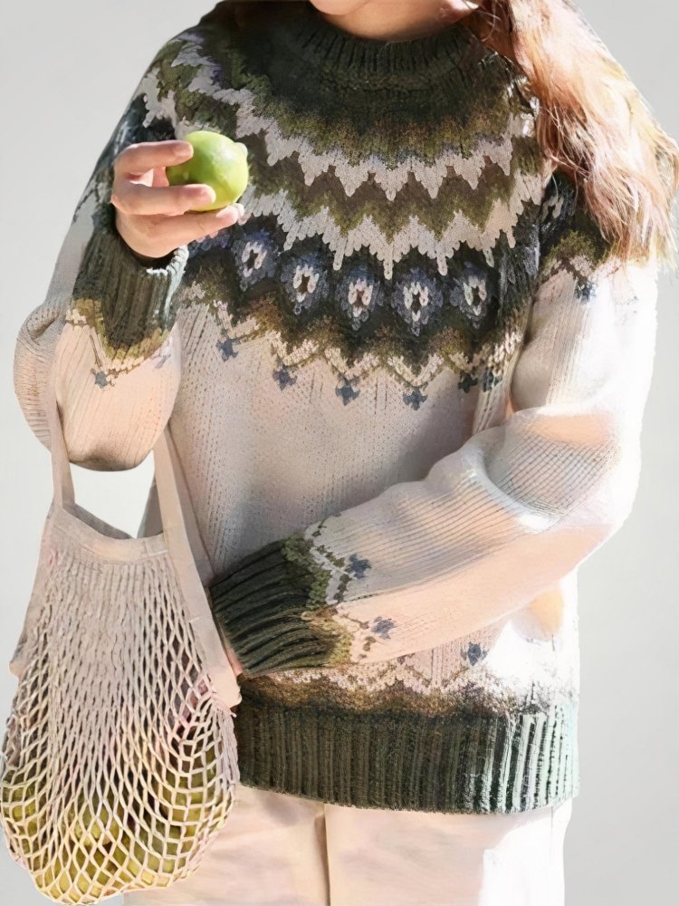 Geometrische Trui Dames met Lange Mouwen – Warm en Stijlvol voor Elegante Winterlooks in Wol en Acryl 3