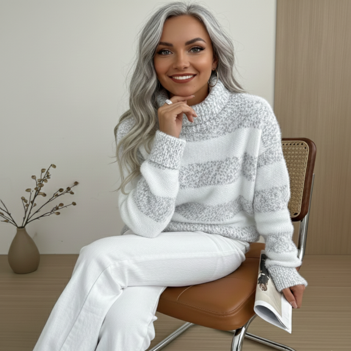 Gestreepte Katoenen Coltrui Dames met Lange Mouwen