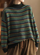 Gestreepte Oversized Trui voor Dames van Katoenmix met Wafelstructuur en Geribbelde Details 0