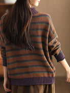 Gestreepte Oversized Trui voor Dames van Katoenmix met Wafelstructuur en Geribbelde Details 4