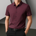 Getailleerd Overhemd Heren met Korte Mouwen en Krijtstrepen – Ademend en Stretchy, Perfect voor Casual en Zakelijke Looks 0
