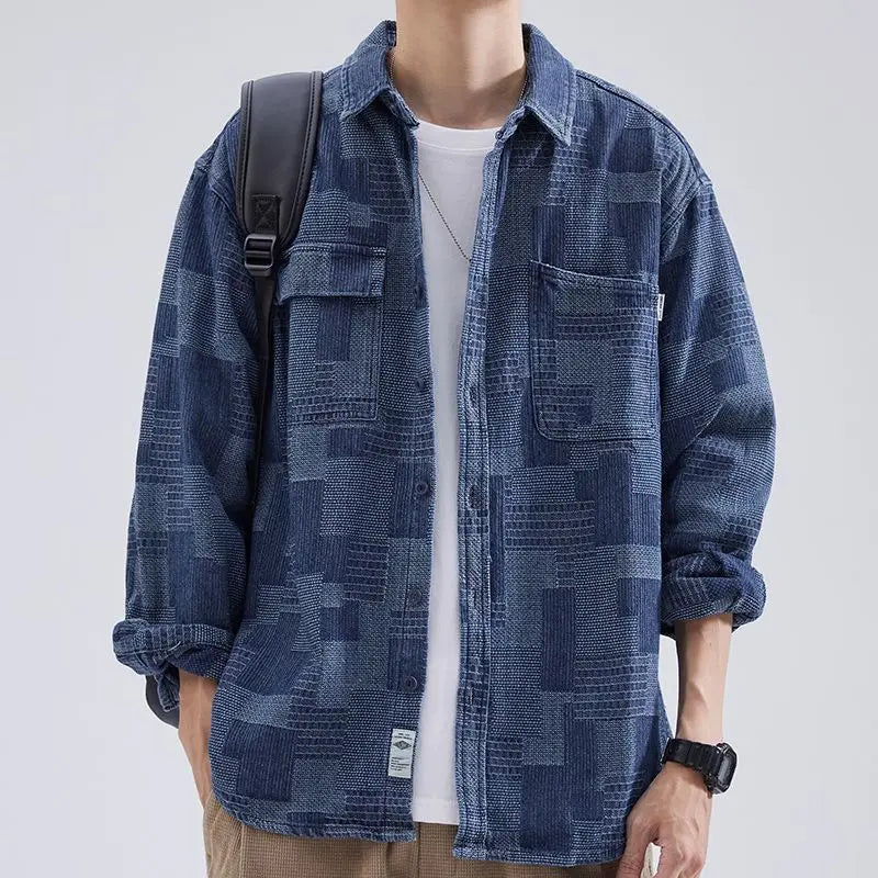 Gewassen Spijkerjack Heren van Hoogwaardige Denim met Twee Voorzakken - Casual Streetwear Stijl 0