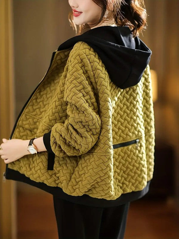 Gewatteerde Heren Hoodie met Uniek Basketweave-patroon en Zakken – Comfortabele Casual Look 0