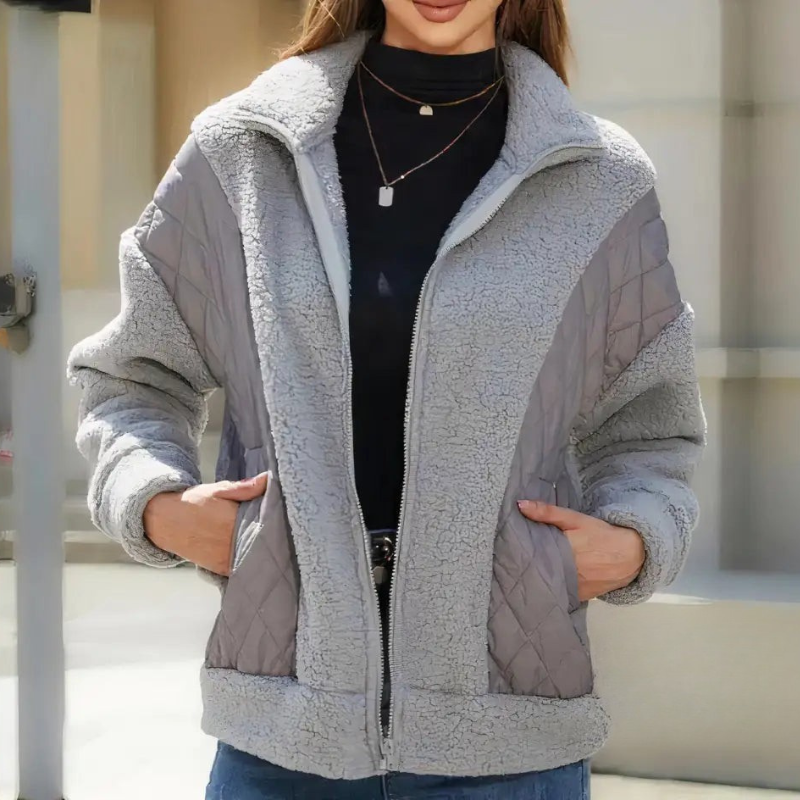 Gewatteerde Lange Jas Dames met Fleece en Patchwork Ontwerp – Warm en Comfortabel voor Koude Dagen 0