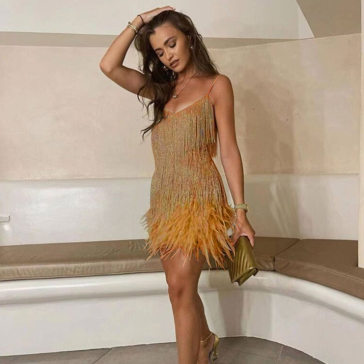 Glamoureuze Cocktailjurk Dames met Pailletten en Veren voor Bruiloften en Speciale Gelegenheden - Elegant en Chic 6