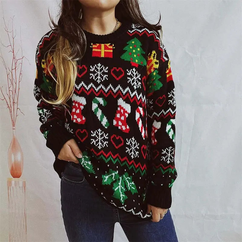 Grappige Foute Kersttrui Dames met Kousenpatroon – Comfortabele Feestelijke Sweater voor Kerstfeest en Gezellige Avonden 0