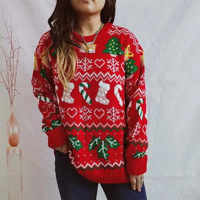 Grappige Foute Kersttrui Dames met Kousenpatroon – Comfortabele Feestelijke Sweater voor Kerstfeest en Gezellige Avonden 1