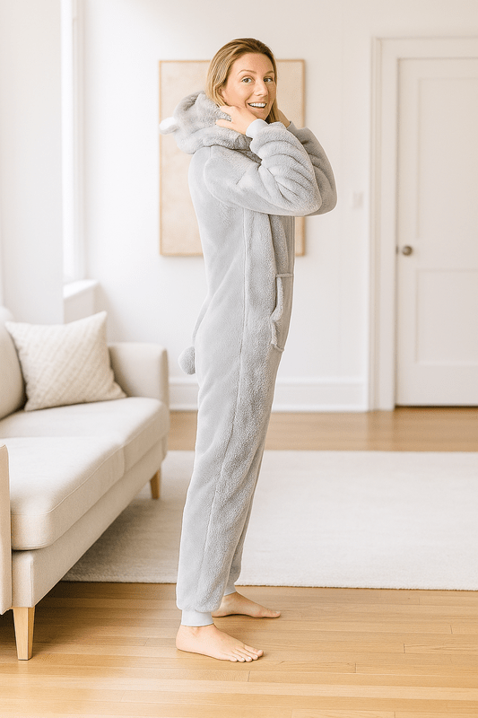 Grijze Teddybeer Dames van Zacht Teddymateriaal – Comfortabele Capuchon, Ideaal voor Thuis en Verkleedfeestjes 1