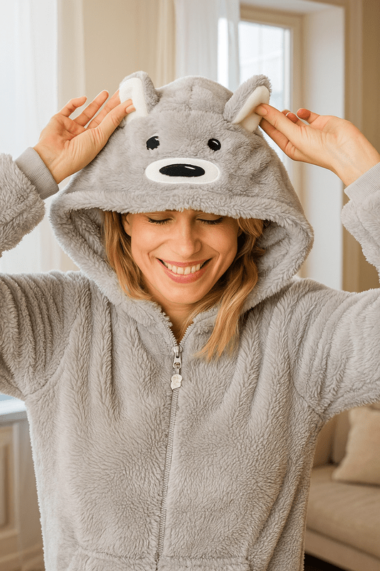 Grijze Teddybeer Dames van Zacht Teddymateriaal – Comfortabele Capuchon, Ideaal voor Thuis en Verkleedfeestjes 2