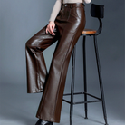 Hoge Taille Leren Broek Dames met Gladde Nerfafwerking – Minimalistisch en Tijdloos Design 1