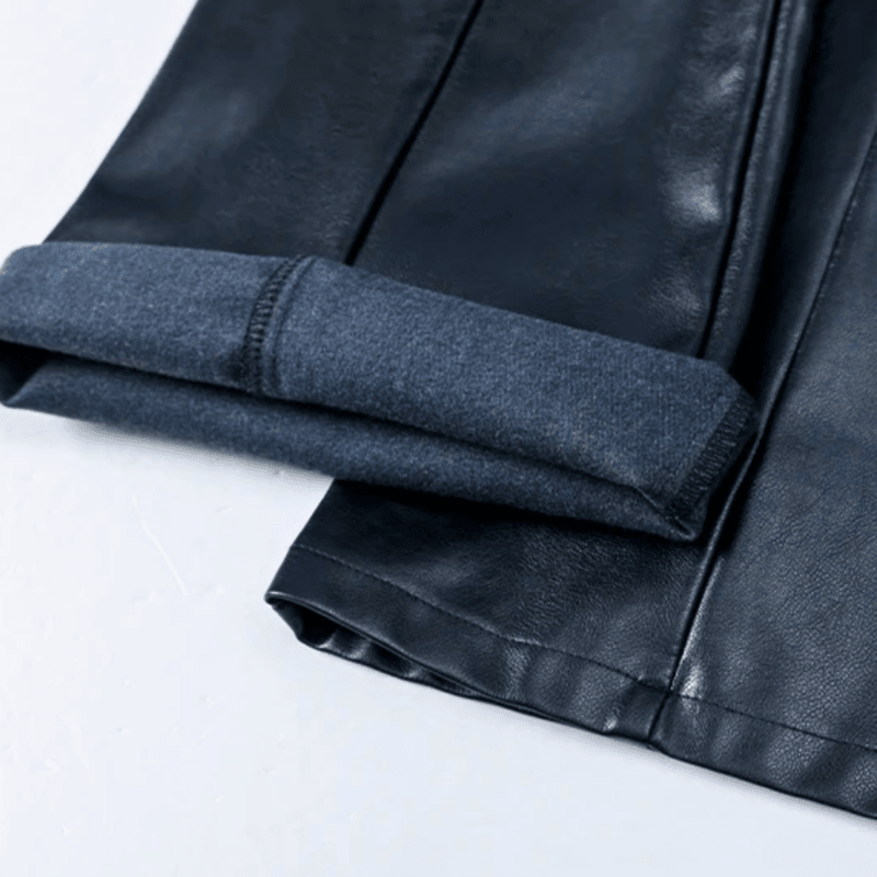 Hoge Taille Leren Broek Dames met Gladde Nerfafwerking – Minimalistisch en Tijdloos Design 7