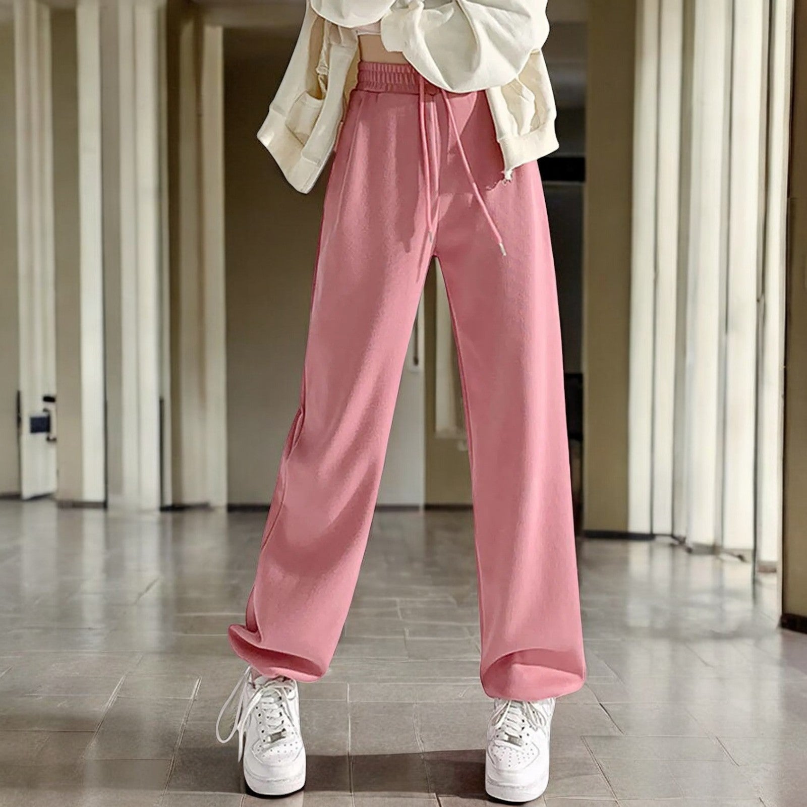 Hoge Taille Losse Joggingbroek Dames van Zacht Ademend Materiaal – Ideaal voor Yoga en Vrije Tijd 0