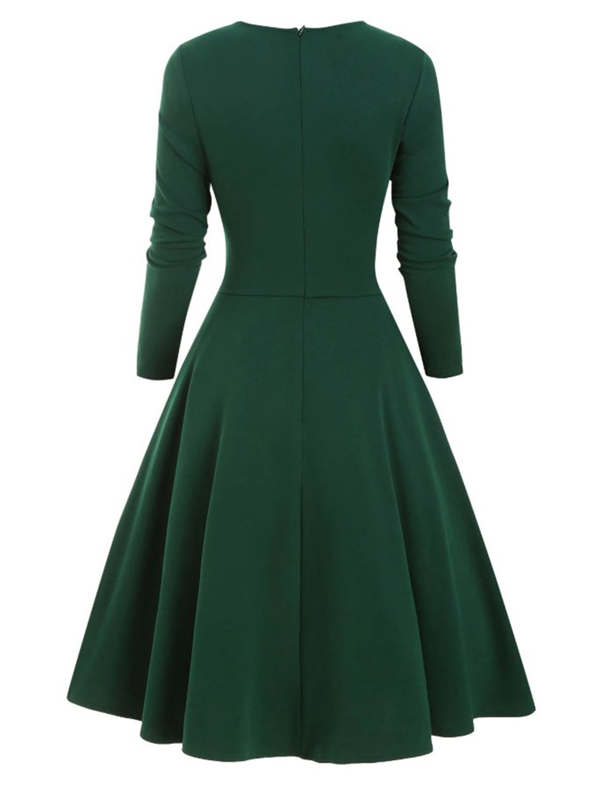 Jaren '50 Patchwork Geruite Jurk met Lange Mouwen – Knielengte en Licht Rekbaar Jurken Dames 2