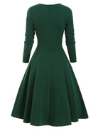 Jaren '50 Patchwork Geruite Jurk met Lange Mouwen – Knielengte en Licht Rekbaar Jurken Dames 2