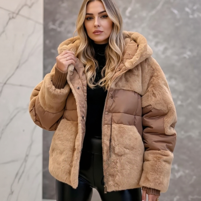 Katoengevulde Parka met Imitatiefur voor Dames – Comfortabele Winterjas met Elastische Manchetten en Uniek Ontwerp 0