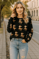 Kersttrui Dames met Hertenprint – Losse Gebreide Trui met Ronde Hals en Lange Mouwen 0