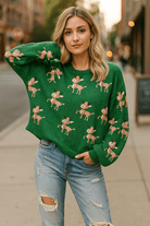 Kersttrui Dames met Hertenprint – Losse Gebreide Trui met Ronde Hals en Lange Mouwen 2