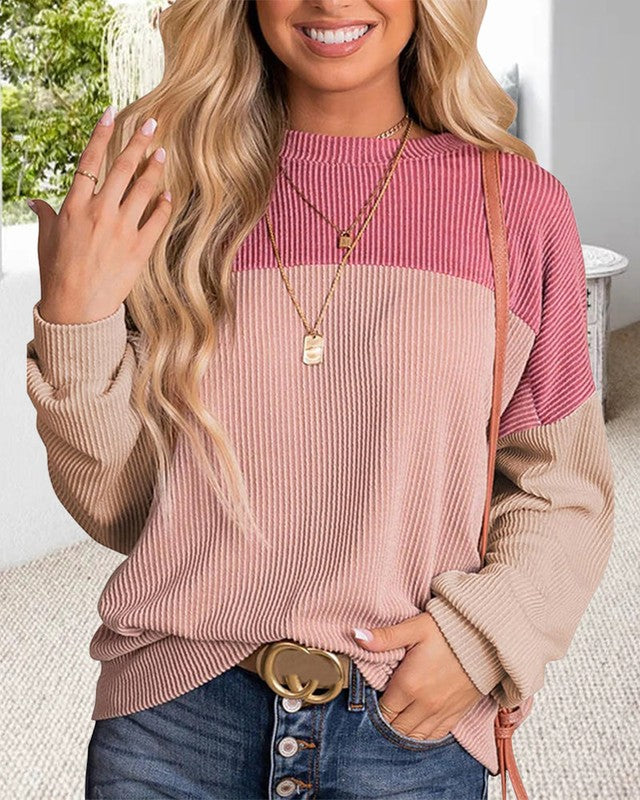 Kleurblok Pullover-Sweatshirt met Ronde Hals voor Herfst en Winter – Zachte Katoenmix, Casual Comfort 0