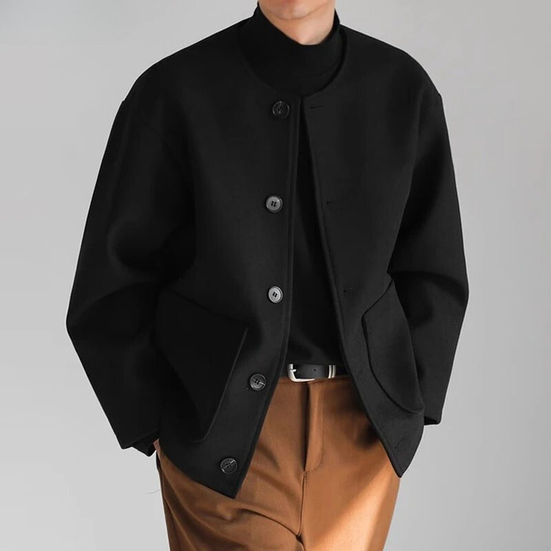 Kraagloze Dames Jas met Oversized Mouwen voor Minimalistische Streetwear – Relaxed Pasvorm, Knoopsluiting 2