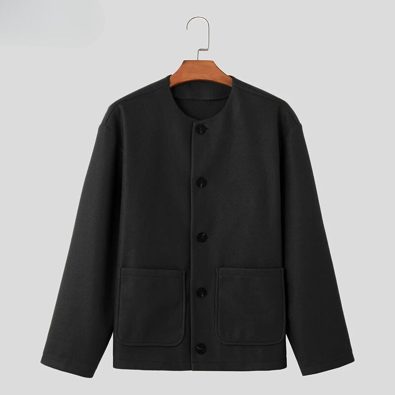 Kraagloze Dames Jas met Oversized Mouwen voor Minimalistische Streetwear – Relaxed Pasvorm, Knoopsluiting 6