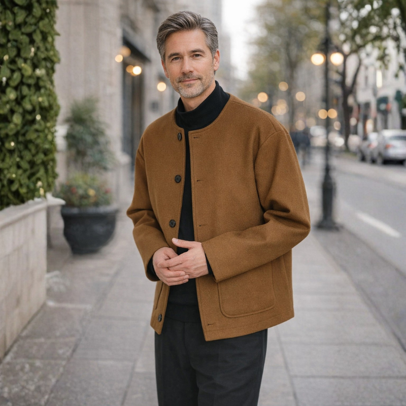 Kraagloze Jas met Oversized Mouwen voor Minimalistische Streetwear – Relaxed Pasvorm, Knoopsluiting 00