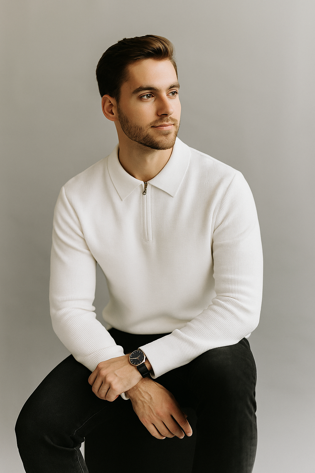 Kwartrits Trui Heren met Wafelstructuur – Ademend en Getailleerd voor Casual en Semi-Formele Looks 1