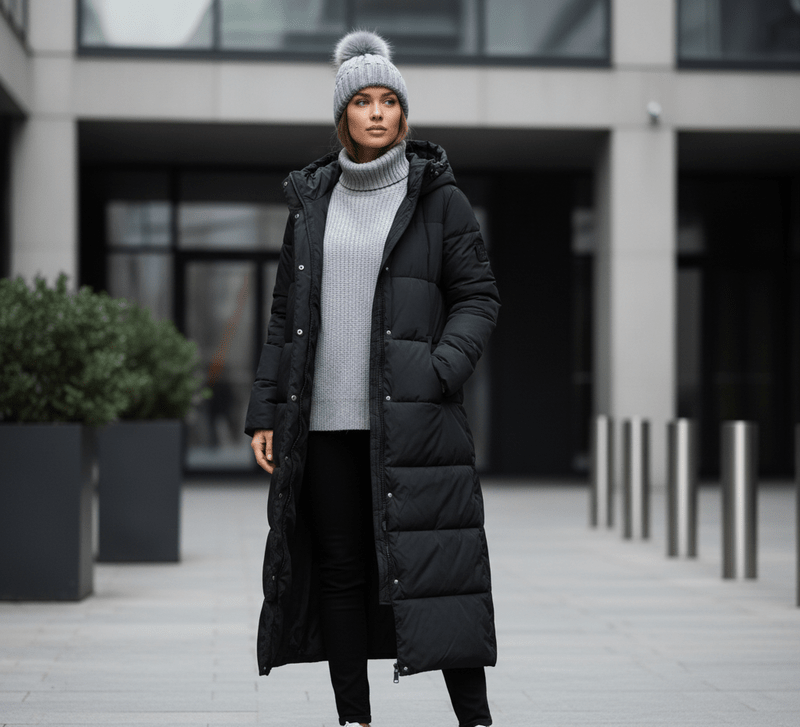 Lange Dames Jas met Gestructureerde Vorm en Praktische Zakken voor Winter en Elke Gelegenheid 0