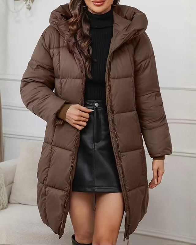 Lange Gewatteerde Jas Dames met Capuchon - Stijlvolle Winterjas voor Casual en Verfijnde Outfits 0