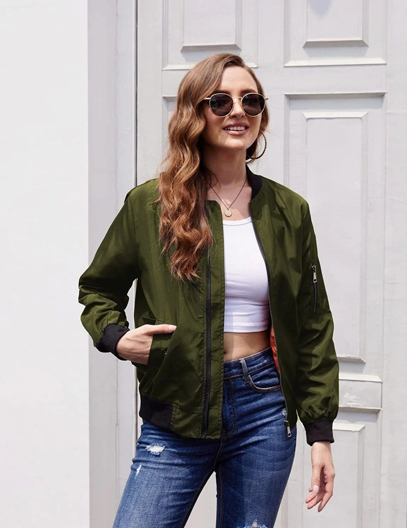 Lichtgewicht Bomberjack Dames met Rits van 100% Polyester – Casual Vrije Tijd Jas 0