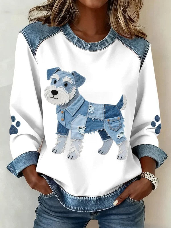 Lilah Sweatshirt met Teckelprint en Denimstijl – Comfortabele Relaxed Fit voor Dierenliefhebbers 1