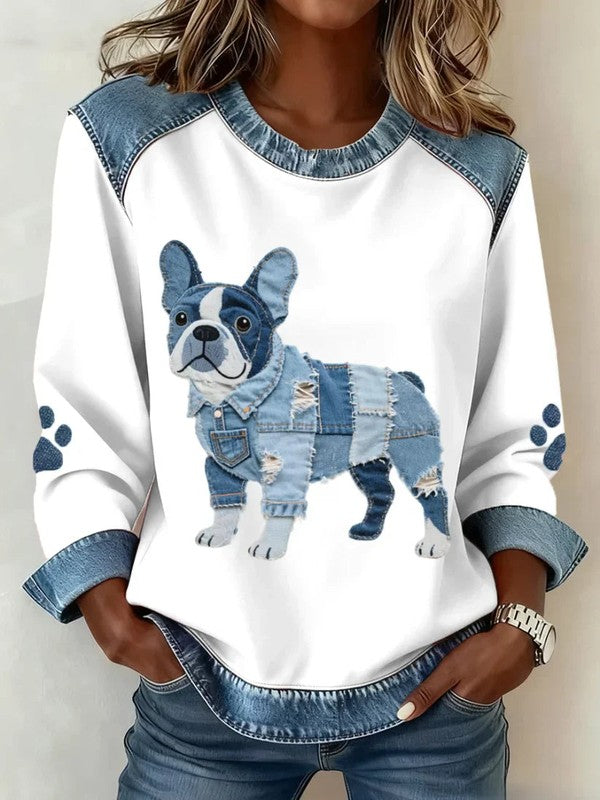 Lilah Sweatshirt met Teckelprint en Denimstijl – Comfortabele Relaxed Fit voor Dierenliefhebbers 2