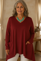 Losse V-hals Trui met Onregelmatige Zoom en Zakdetails – Casual Dames Trui voor Comfort en Stijl 0