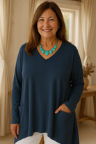 Losse V-hals Trui met Onregelmatige Zoom en Zakdetails – Casual Dames Trui voor Comfort en Stijl 2