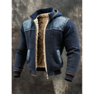 Marineblauw Gewatteerd Jack met Denimdetails – Comfortabele Jas voor Dagelijks Gebruik met Sherpavulling en Rechte Pasvorm 0