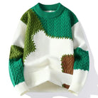 Moderne Gebreide Heren Trui met Patchwork Design in Groentinten - Zachte en Comfortabele Sweater voor Herfst en Winter 0