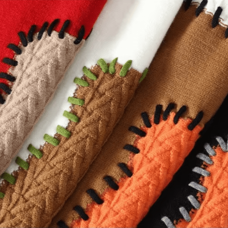 Moderne Gebreide Heren Trui met Patchwork Design in Groentinten - Zachte en Comfortabele Sweater voor Herfst en Winter 5