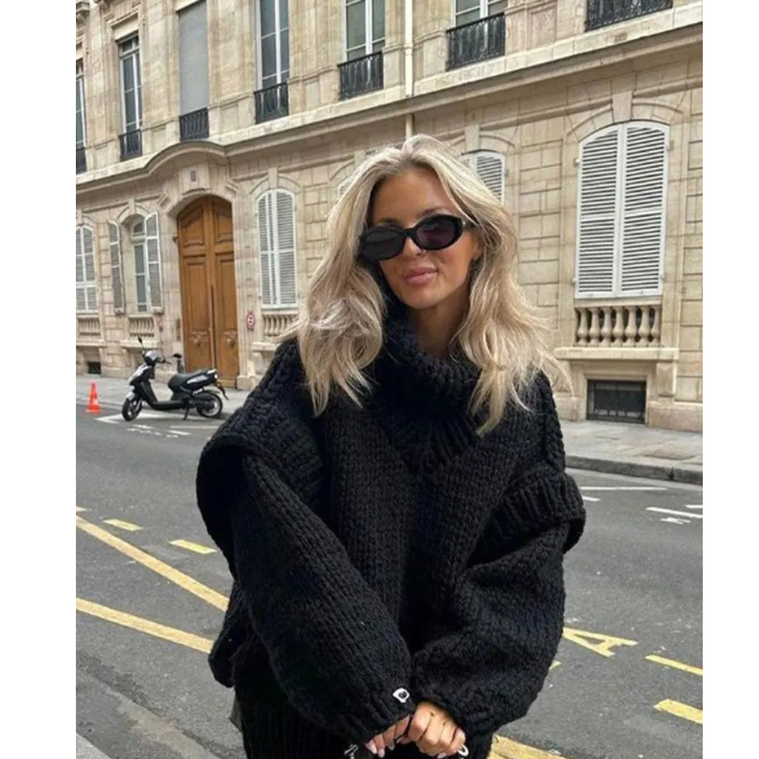 Oversized Gebreide Damestrui in Zwart of Groen - Warme en Comfortabele Truien voor de Winter 5