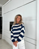 Oversized Gestreepte Trui Dames met Ronde Halslijn - Comfortabele Casual Mode in Marineblauw, Groen, Roze en Grijs 0