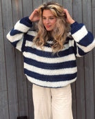 Oversized Gestreepte Trui Dames met Ronde Halslijn - Comfortabele Casual Mode in Marineblauw, Groen, Roze en Grijs 1