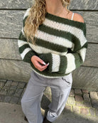 Oversized Gestreepte Trui Dames met Ronde Halslijn - Comfortabele Casual Mode in Marineblauw, Groen, Roze en Grijs 11