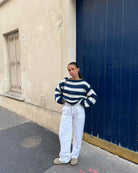 Oversized Gestreepte Trui Dames met Ronde Halslijn - Comfortabele Casual Mode in Marineblauw, Groen, Roze en Grijs 4