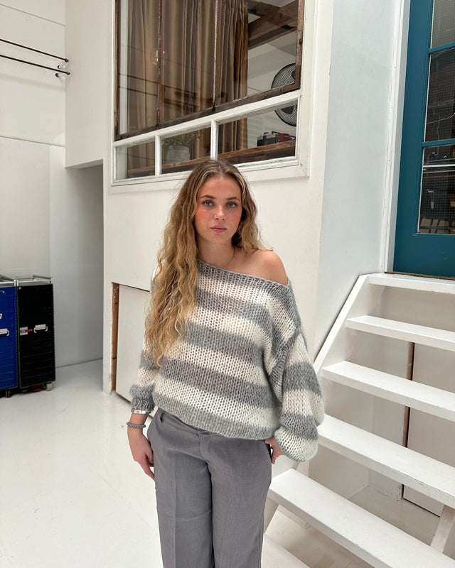 Oversized Gestreepte Trui Dames met Ronde Halslijn - Comfortabele Casual Mode in Marineblauw, Groen, Roze en Grijs 8