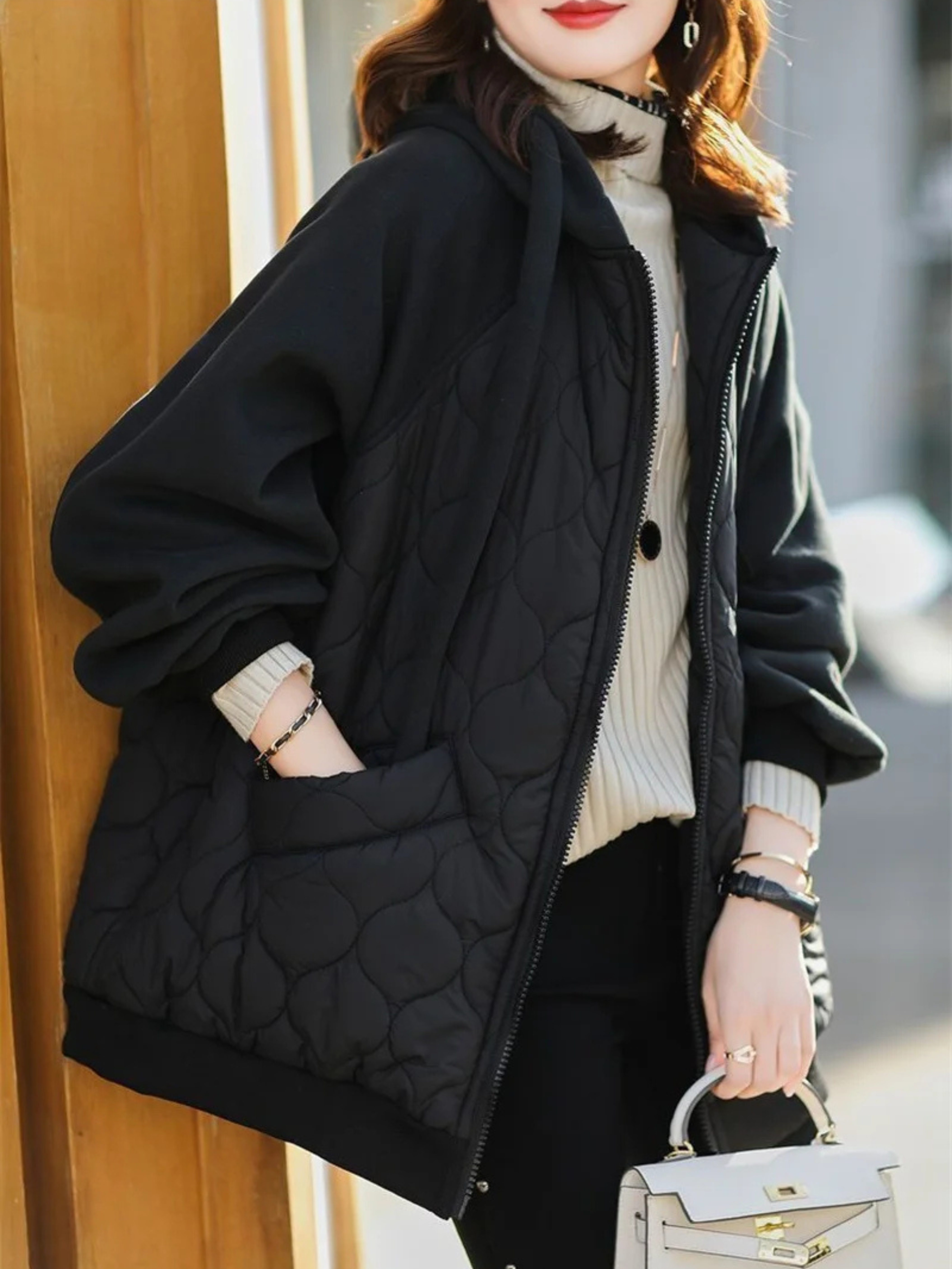 Oversized Gewatteerde Winterjas Dames met Capuchon en Fleece Voering – Trendy en Comfortabel 6