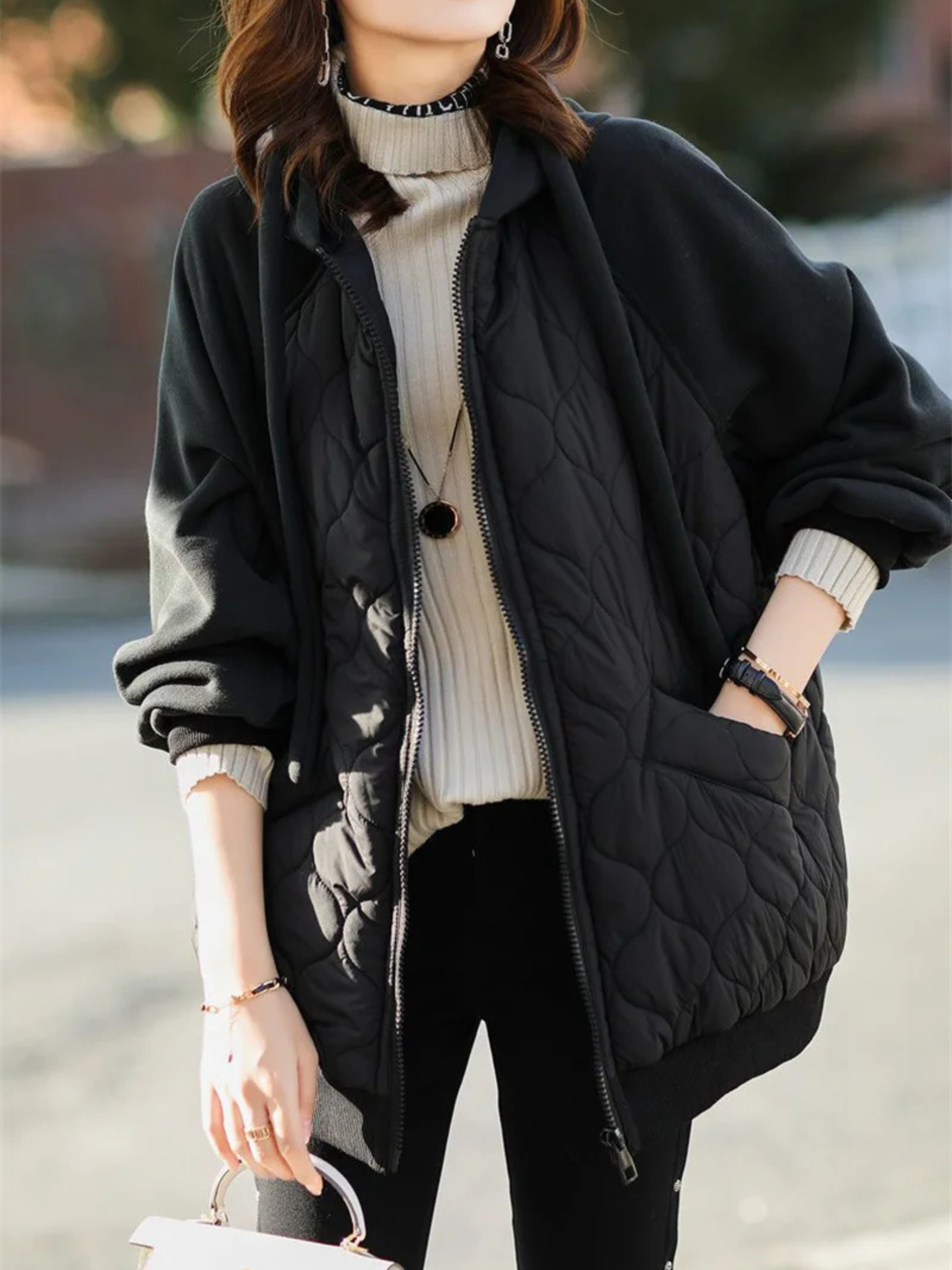 Oversized Gewatteerde Winterjas Dames met Capuchon en Fleece Voering – Trendy en Comfortabel 7